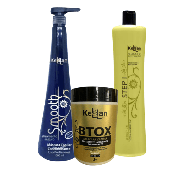 Kellan progressiva Combo Ativo Smooth Kit Step Kellan para cabelos lisos Redutor de Volume Kellan tratamento capilar